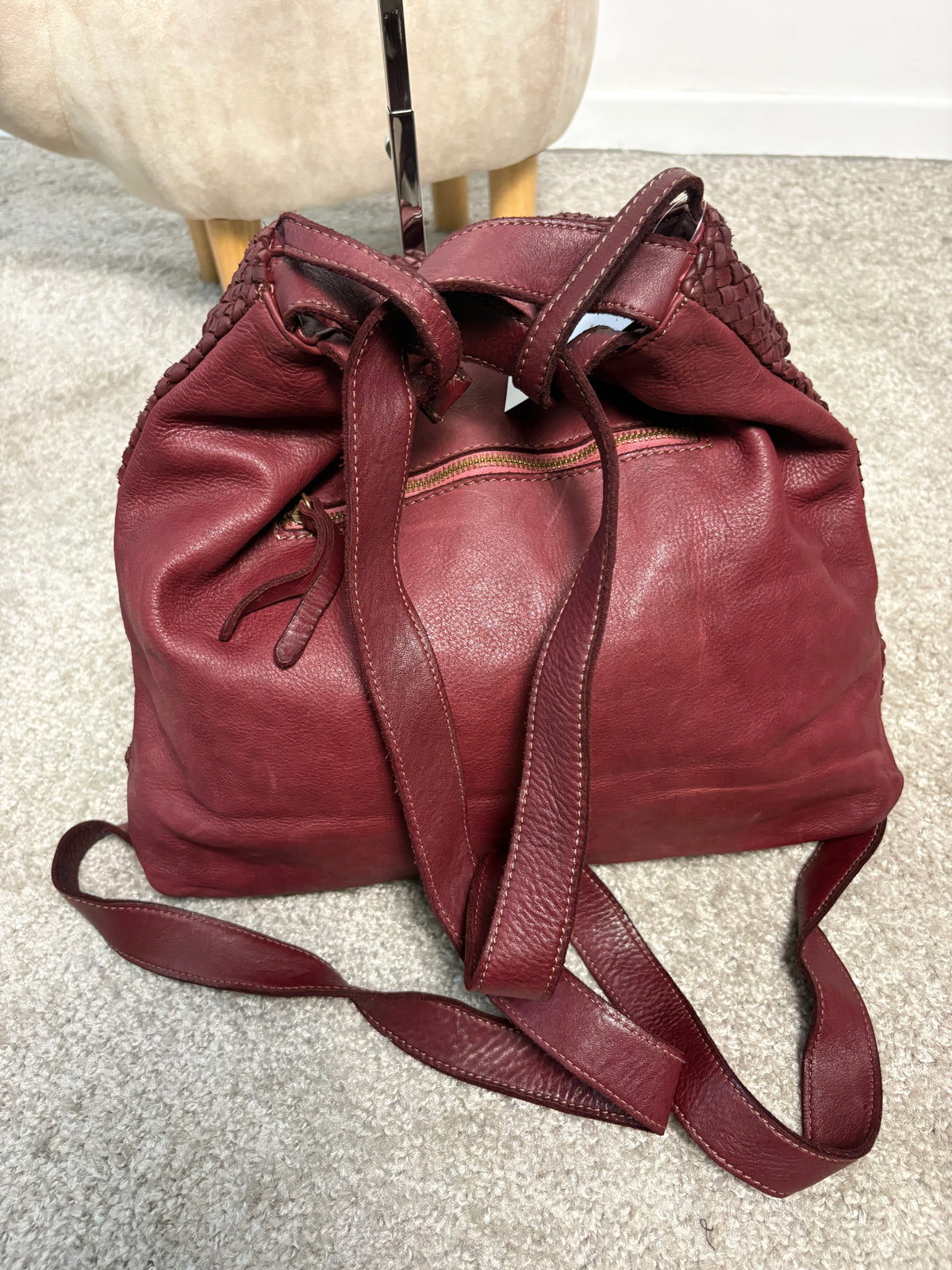 Borsa zaino toscana in pelle intrecciata