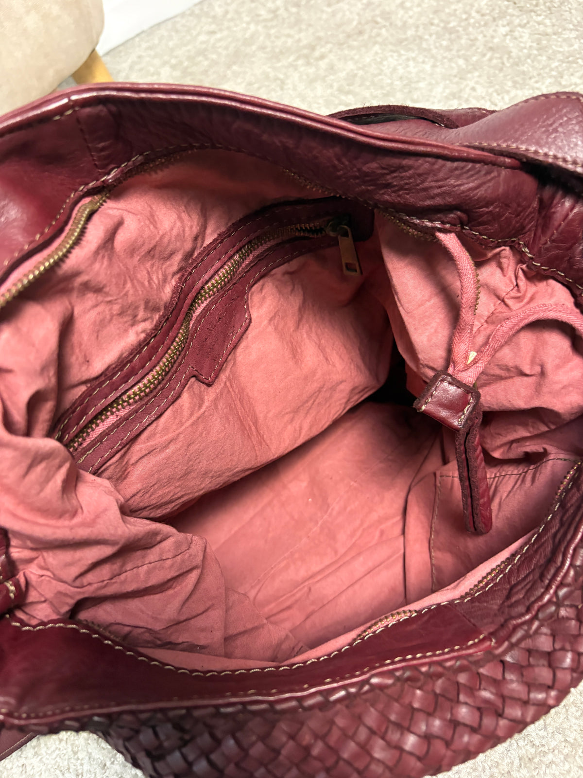 Borsa zaino toscana in pelle intrecciata