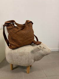 Borsa zaino toscana in pelle intrecciata