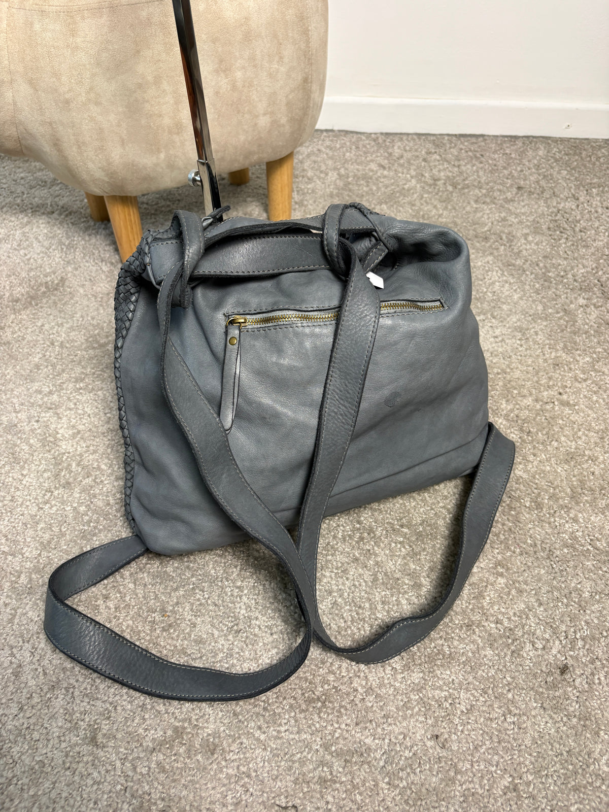 Borsa zaino toscana in pelle intrecciata