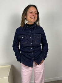 Dark denim shirt with snap buttons