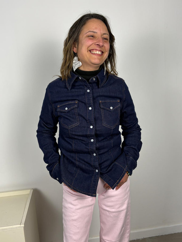 Dark denim shirt with snap buttons