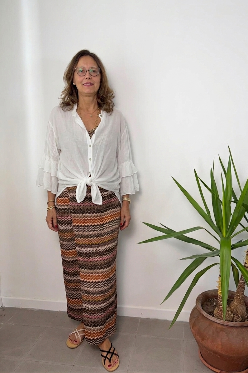 Camicia in mussola con fiocco e maniche a calla