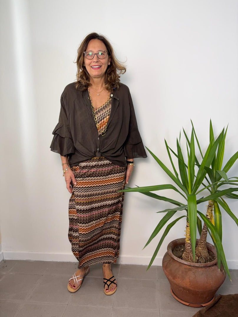 Camicia in mussola con fiocco e maniche a calla