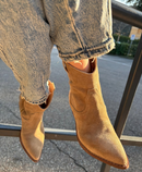 Ankle-high beige suede cowboy boots