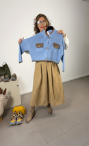 Short cotton cardigan with buttons and contrast trim