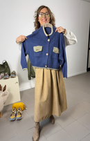 Short cotton cardigan with buttons and contrast trim