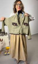 Short cotton cardigan with buttons and contrast trim