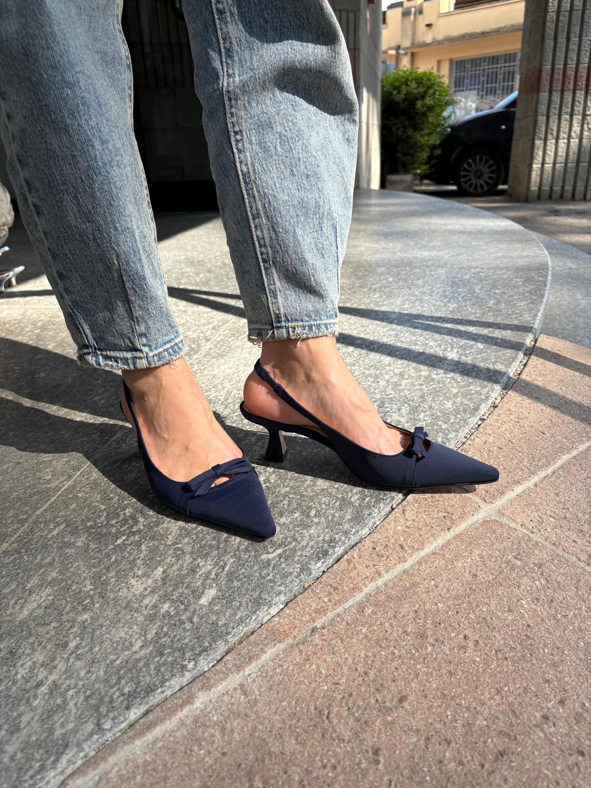 Chanel slingback blu in licra con fiocchetto
