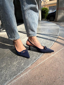 Chanel slingback blu in licra con fiocchetto