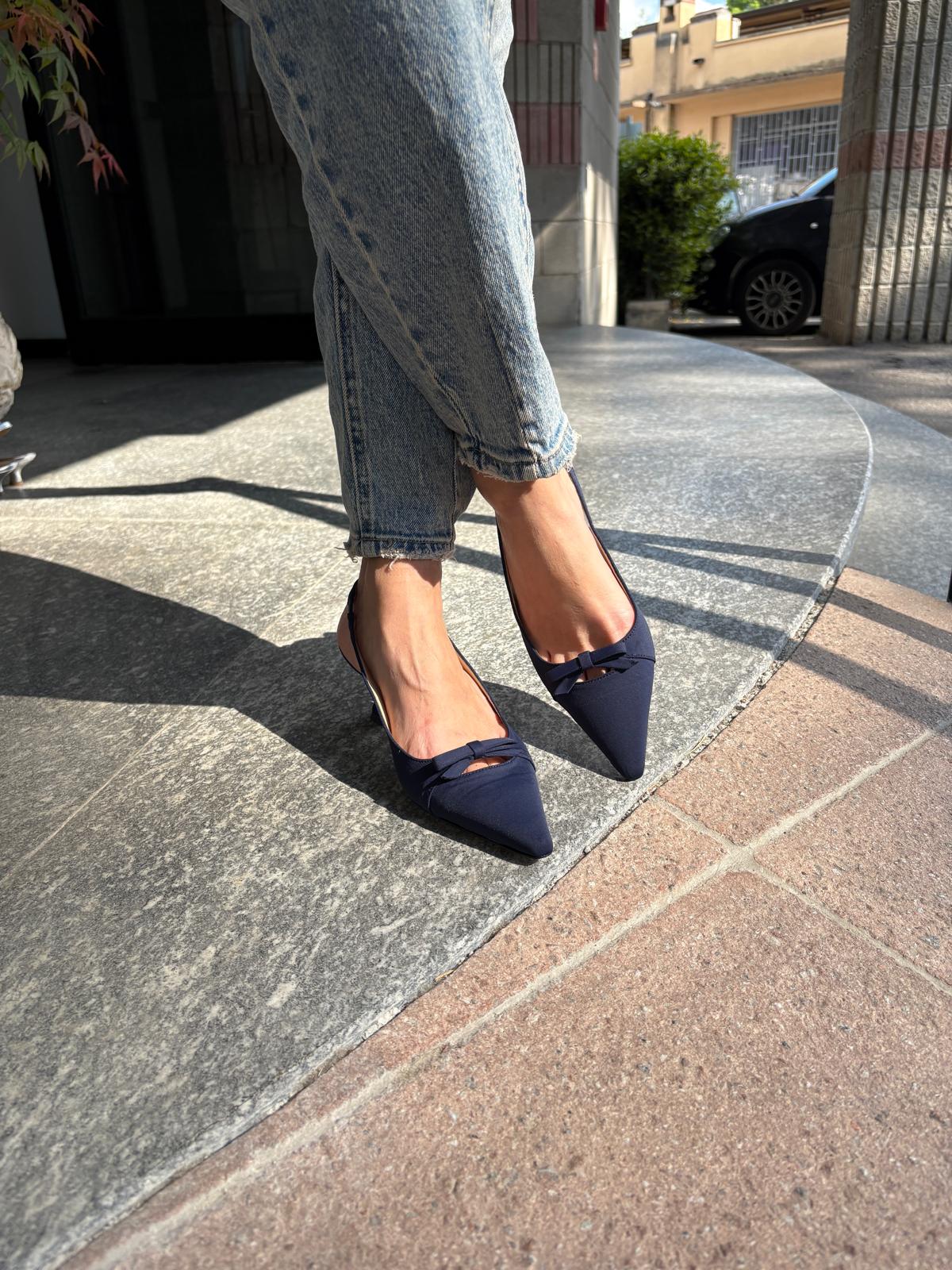 Chanel slingback blu in licra con fiocchetto