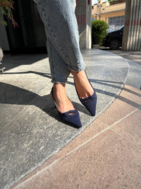Chanel slingback blu in licra con fiocchetto