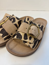 Ciabatta brown africana con velcro e rafia