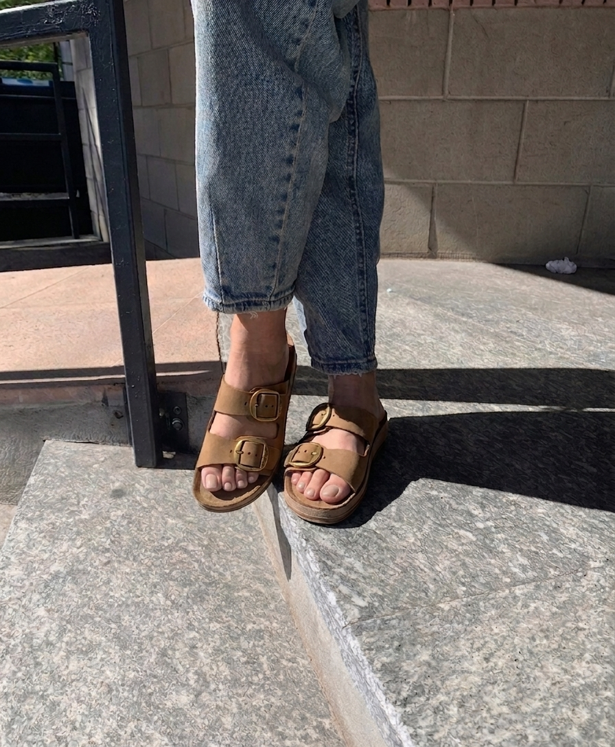 Tobacco sandals with double adjustable strap
