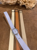 Cintura in pelle liscia con fibbia argento