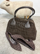 Borsa a bauletto in pelle scamosciata stampa cocco