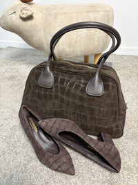 Borsa a bauletto in pelle scamosciata stampa cocco