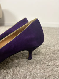 Décolleté Minnie in camoscio viola con profilo in nappa