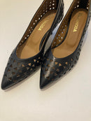 Décolleté nera laserata in nappa con scollo a V