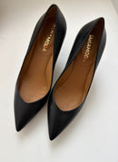 Décolleté nera in pelle con tacco 7 cm