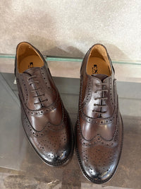 Derby uomo Exton in vitello spazzolato color castagna con lavorazione inglese