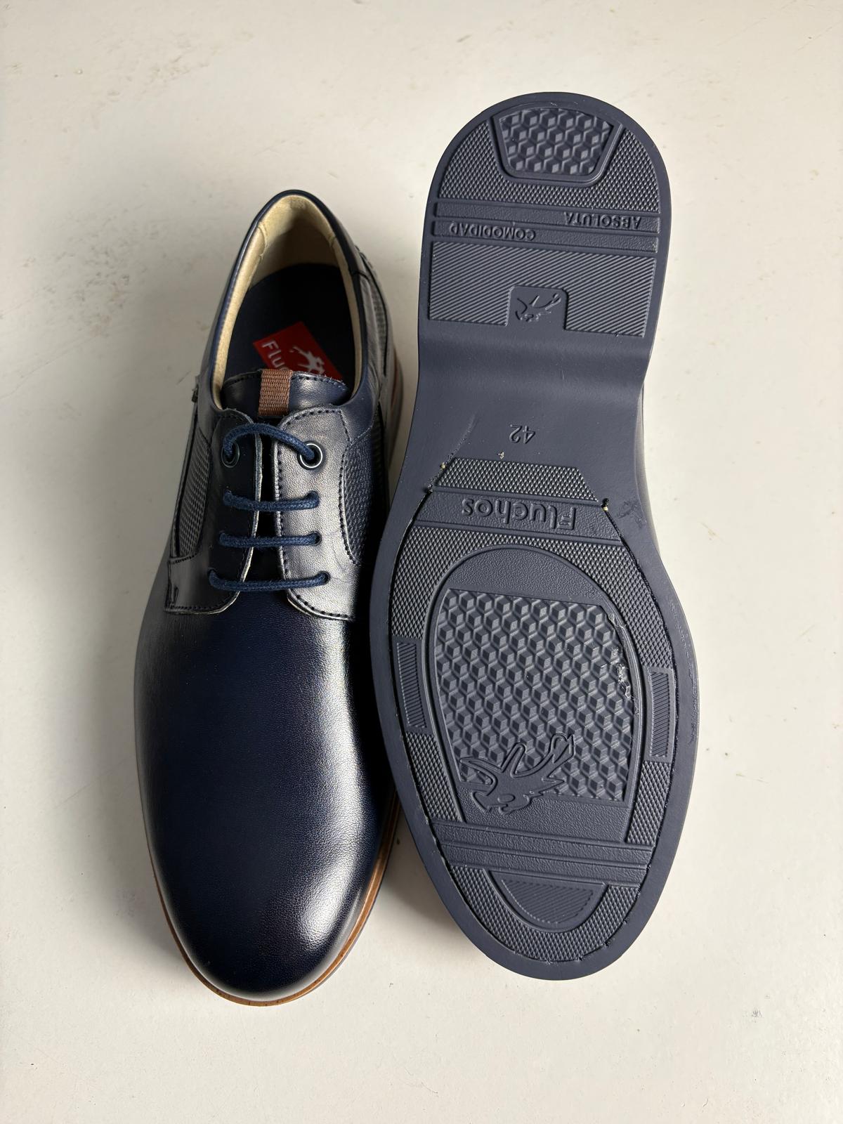 Derby uomo in pelle blu con bordo cuoio