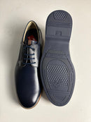 Derby uomo in pelle blu con bordo cuoio