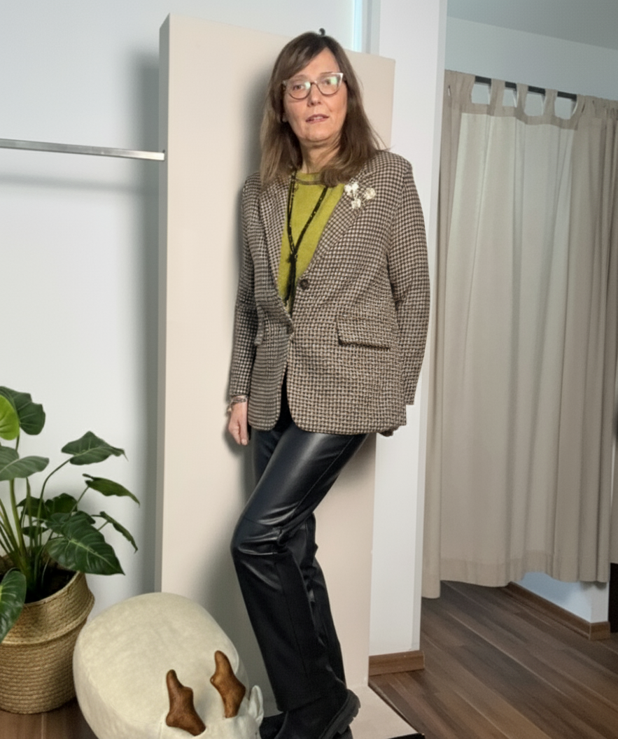 Giacca check a taglio dritto in tessuto leggero