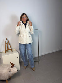 Waterproof butter-colored safari jacket with inner drawstring