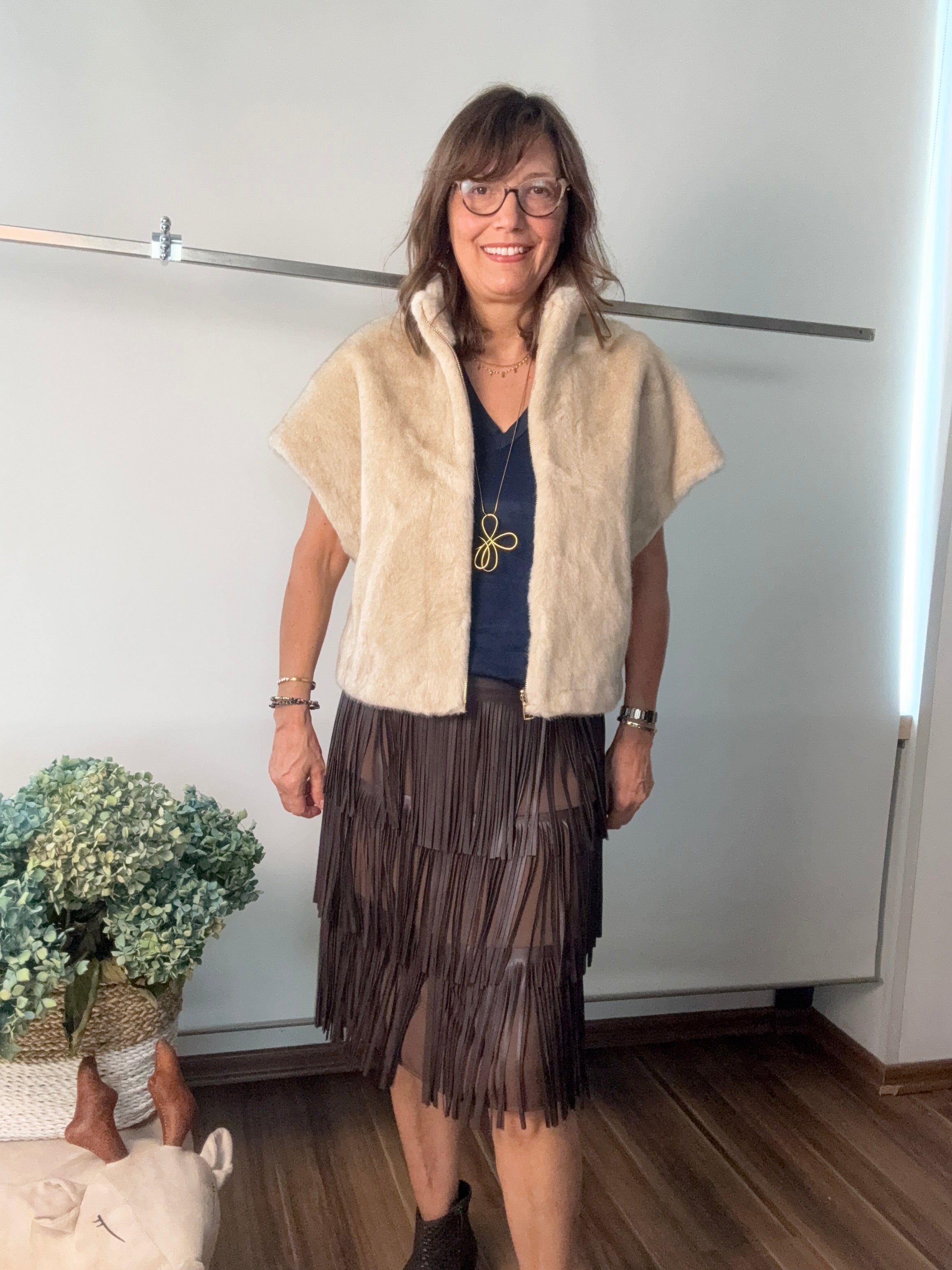 Gilet reversibile in ecopelliccia ed ecomontone
