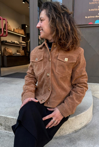 Faux suede jacket with gold jewel buttons