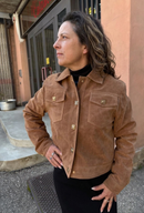 Faux suede jacket with gold jewel buttons