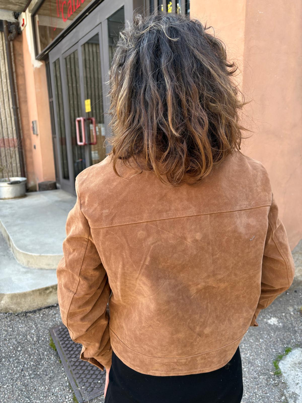 Faux suede jacket with gold jewel buttons
