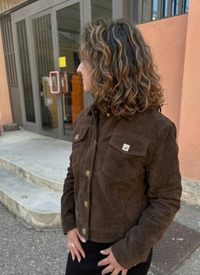 Faux suede jacket with gold jewel buttons