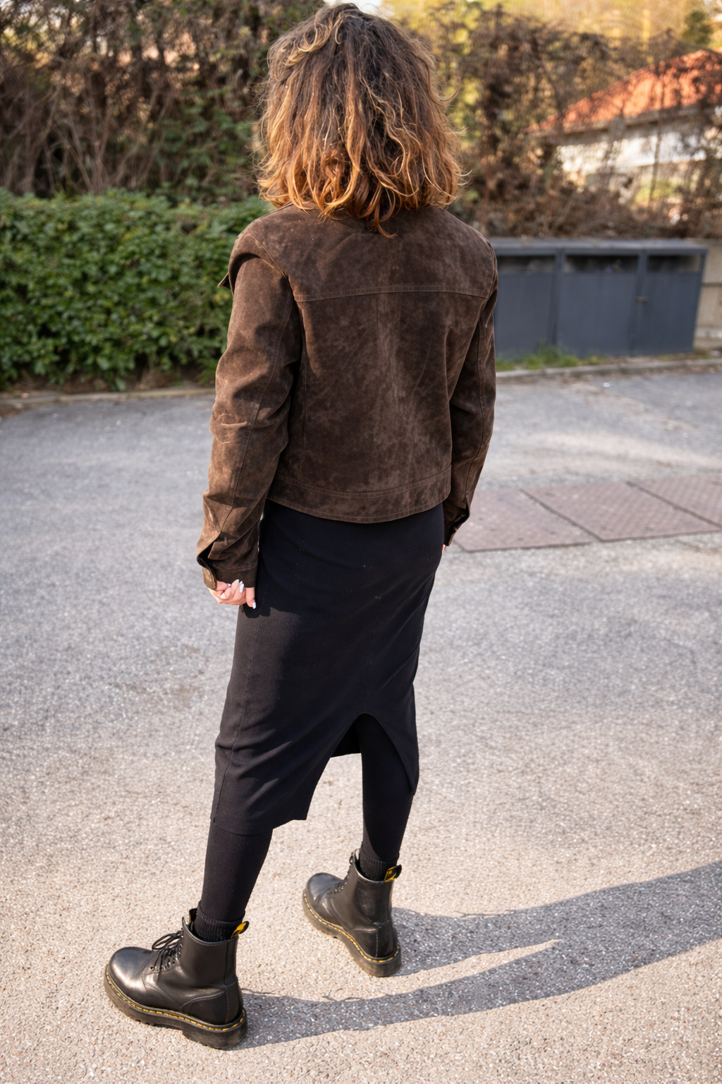 Faux suede jacket with gold jewel buttons