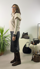 Gonna a matita in ecopelle con fiocco sul fianco