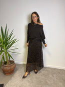 Gonna lunga plissé in pizzo marrone