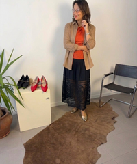 Long skirt with macramé hem