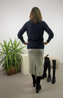 Gonna in paillettes panna con spacco posteriore