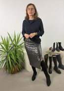 Gonna in paillettes al polpaccio con spacco laterale