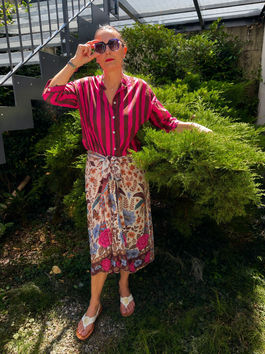 Gonna pareo midi fantasia floreale con fiocco regolabile