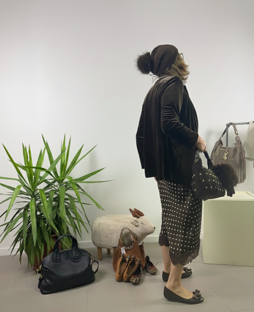 Gonna a pois con pizzo e taglio a sbieco