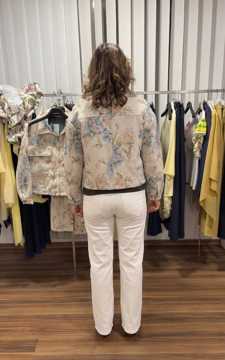 Jeans bianco con ricami traforati gamba dritta