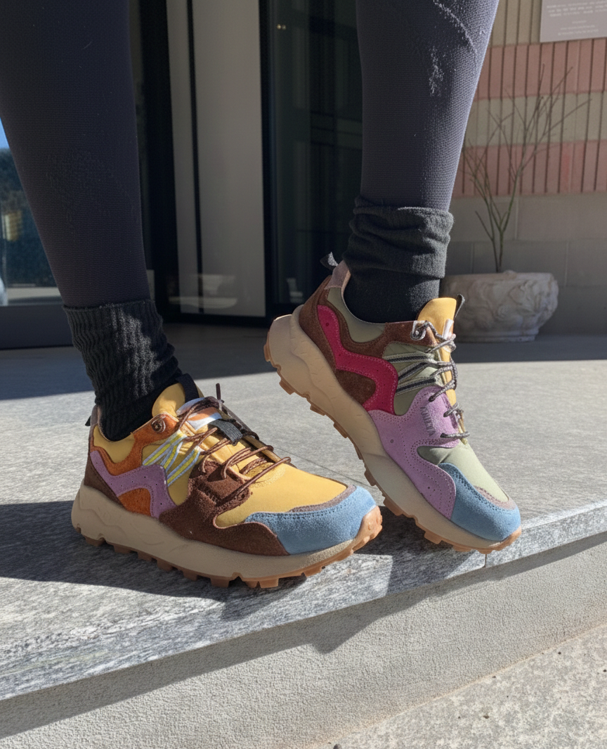 Sneaker trail Kamsa in tessuto e vero camoscio multicolor