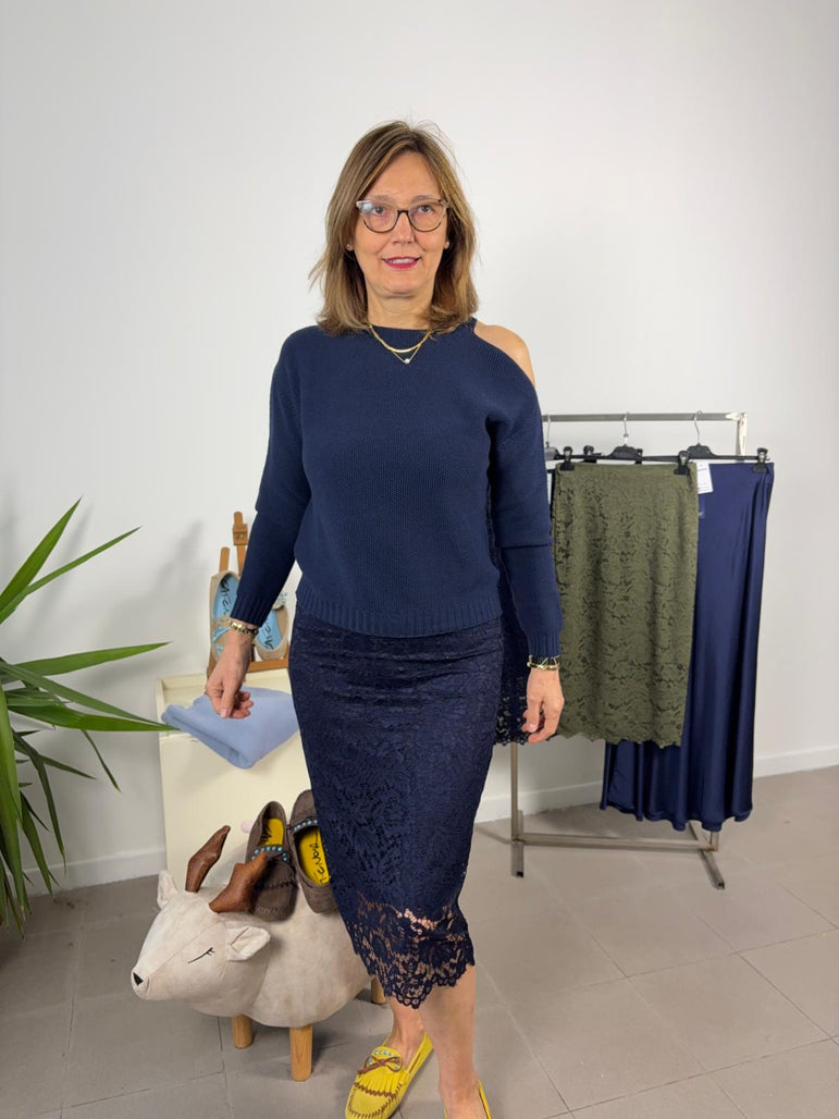 Maglia Blue Joint in cotone con spalla scoperta