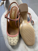 Mary Jane in vernice beige con profili rosa