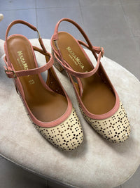 Mary Jane in vernice beige con profili rosa
