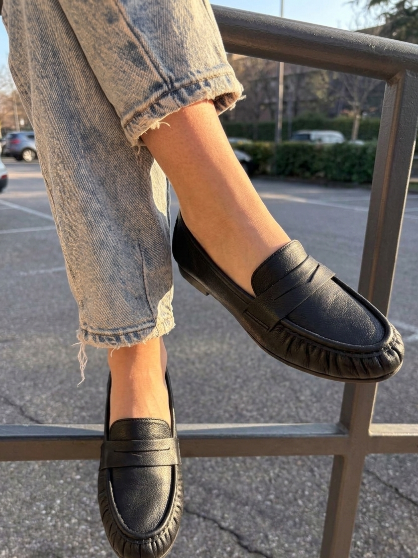 Mocassini N6 Milano in nappa nera