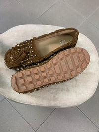 Mocassini indianini in camoscio con borchie e strass