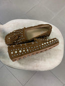 Mocassini indianini in camoscio con borchie e strass